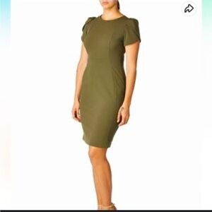 NWT CALVIN KLEIN Tulip Sleeve Sheath Dress olive green 8 workwear career office